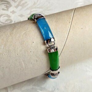 Jade Blue/Green Bar Link Sterling Silver Bracelet